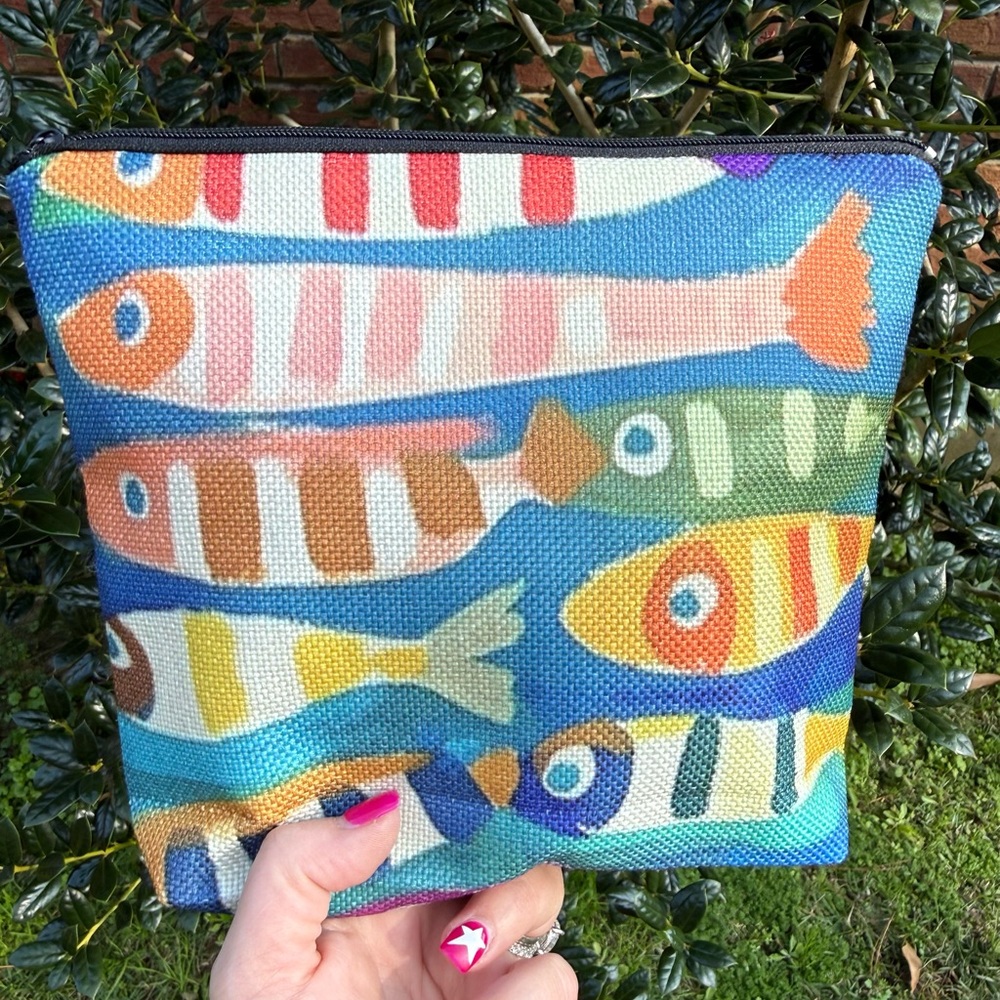 Colorful Fish Pattern Canvas Makeup and Travel Zip Pouch
